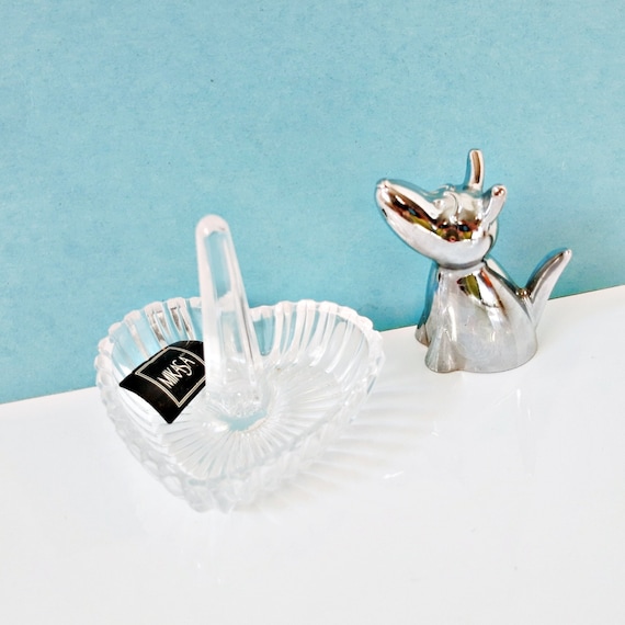 2 Ring Holders Chrome Dog w Tail and Crystal Glas… - image 1