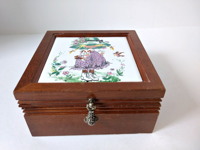 Tile Top Dresser Box Wood Jewelry Box Tole Trinket Box Etsy