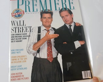 Charlie Sheen and Michael Douglas,  Premier Magazine, December 1987, heavy plastic sleeve, Wall Street story, exclusive movie looks,