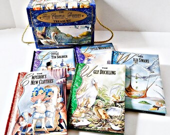 Hans Christian Andersen Treasury Books Set, 5 hardcover books, in Tormont Carry Box, Ugly Duckling, Little Mermaid, Tin Soldier, Wild Swans