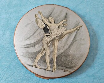 Vintage Stratton England Ladies Compact Mirror Ballet Image, Swan Lake Scene by Cecil Golding titled Gaiety, Ballerinas hollywood regency