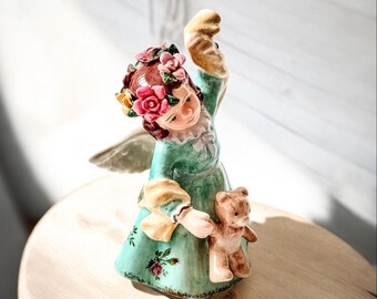 Royal Albert Old Country Roses Angel Ornament with teddy bear, Royal Doulton