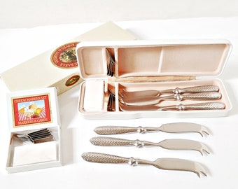 Cheese Knife Set, and Cheese Markers, The Village Baker, blank cards 1" high, marker mountings, presentation snap lid case, Buffet Utensils