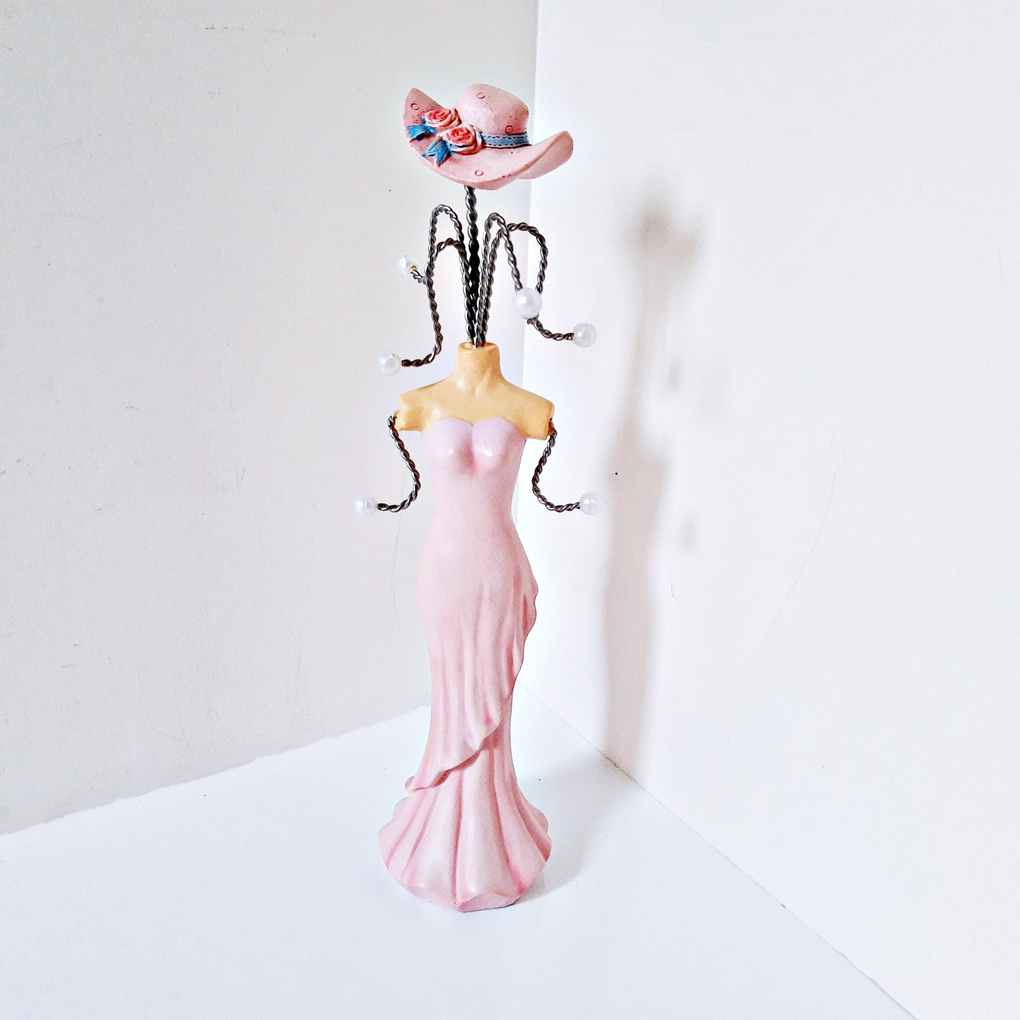 Pink Necklace Display Evening Dress Lady Jewelry Tree Stand 10 Inch Tall Mannequin Necklace Organizer Doll Rack Hat Flower White Beads Etsy