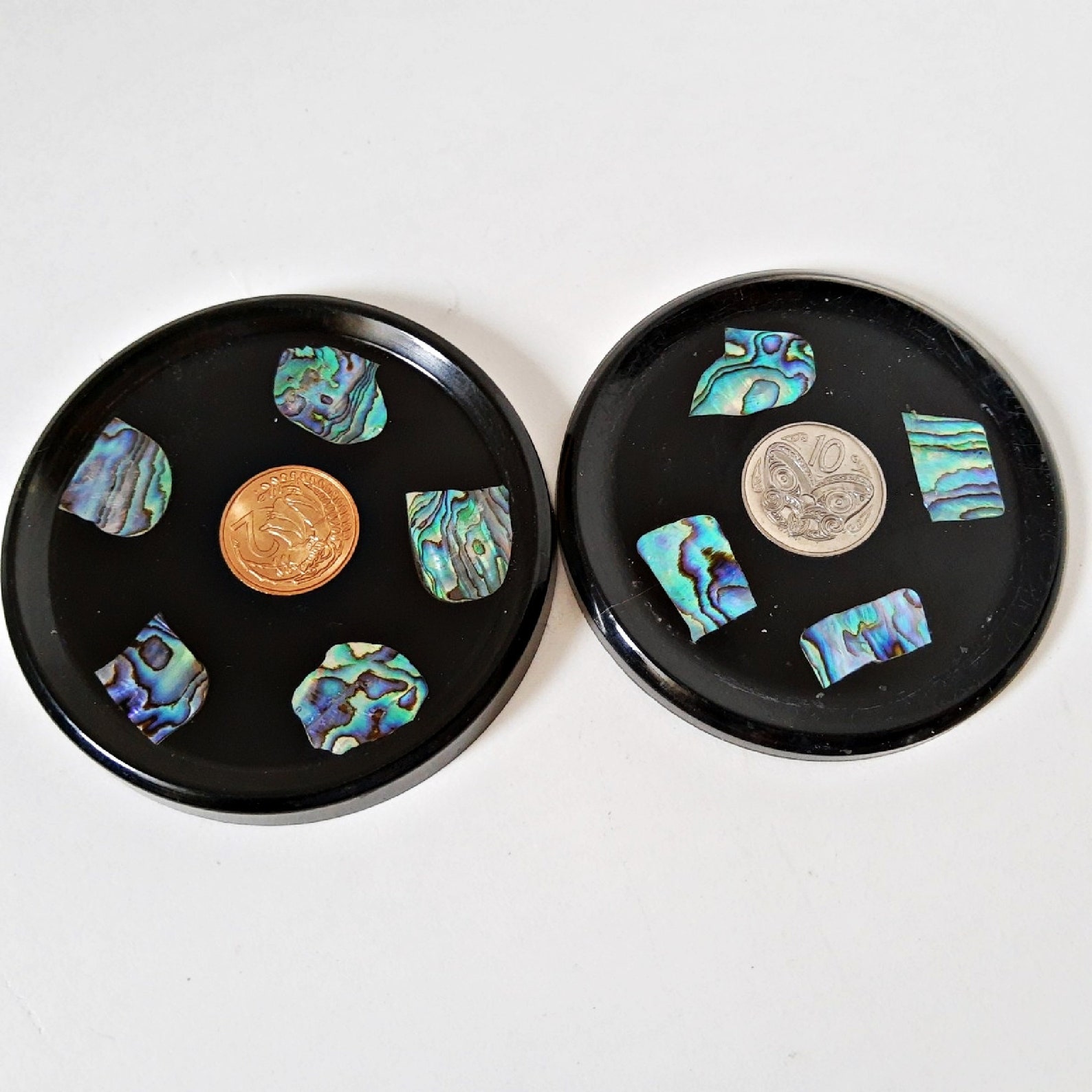 New Zealand Abalone coasters decimal coins resin embedded Etsy