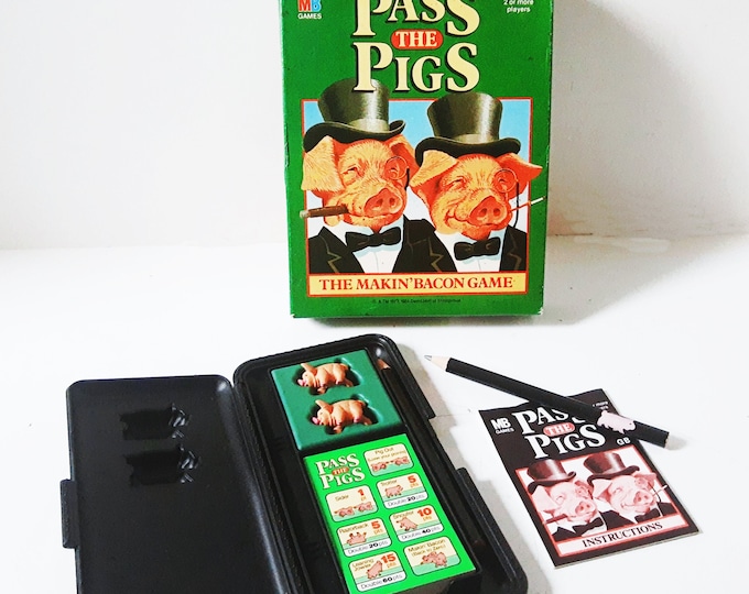 Pass the Pigs Makin Bacon Game, 1984 Milton Bradley Wallet Travel Game