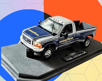 1999 Ford F 350 Diecast Truck by Matchbox Collectibles, 1:24 Scale, Goodyear Branding, Tailgate, Hood, Doors Open