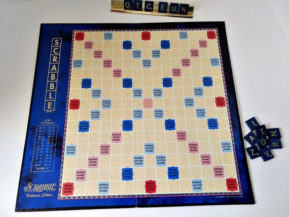 Scrabble Deluxe Tin Collectors Edition Boxed Blue Tiles Gold Etsy