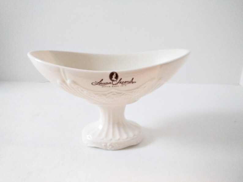 Pedestal Candy Dish Bathroom Soap Dish Laura Secord Embossed Banana Split Bowl 1980s Limited Edition Easter Egg Dish Off White Old World image 5