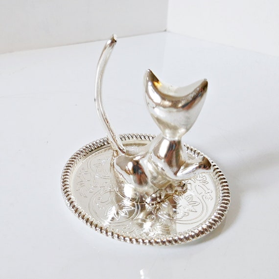 Silver Cat Dish, Kitten Ring Holder, Long Tail Ri… - image 2