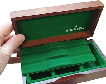 White Dot Sheaffer, Wood Nib Box,  vintage green lined with nib dividers, office home desktop, vintage man gift, pen collectible decor