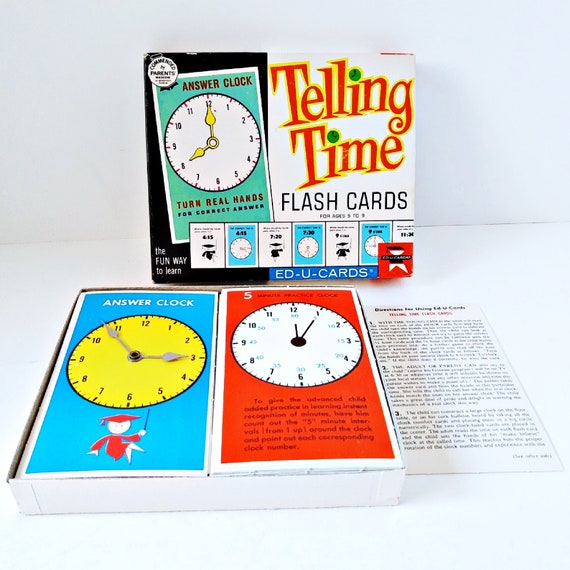 Telling Time Cards Ages 5 to 9 Flash Cards Answer Clock Etsy