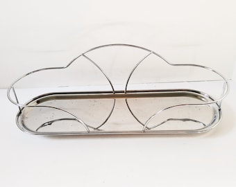 Silver Oval Tray, Vanity Bathroom Caddy, Makeup Cosmetic Organizer Towel Tray, Stainless Steel Makeup Tray, Metal Wire Sides Jewelry Perfume