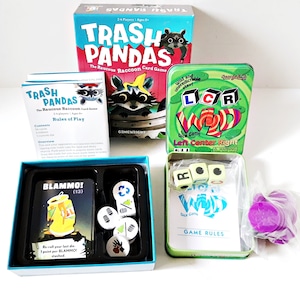Cartes Trash Pandas et jeu de dés LCR Wild, jeu Raucous Raccoon par Game Wright, dés spéciaux, jetons, règles du jeu incluses, 8 ans et plus