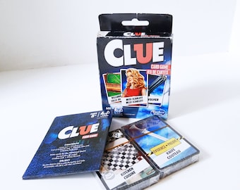 Clue Card Game by Hasbro Gaming,  fast fun game for Top Detectives, 84 cards sealed, extra weapon locations, Instructions Sheet, family fun