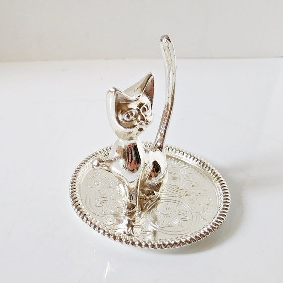 Silver Cat Dish, Kitten Ring Holder, Long Tail Ri… - image 5