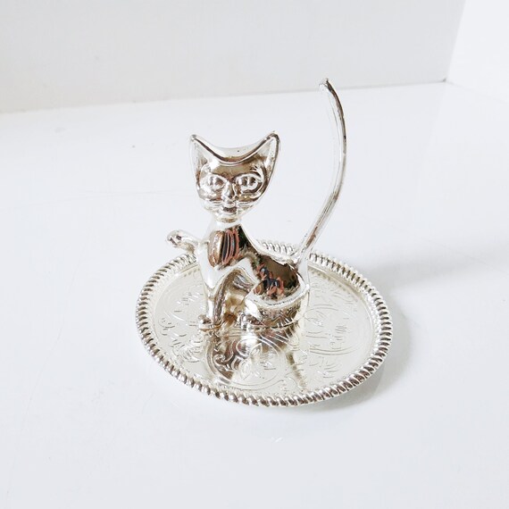 Silver Cat Dish, Kitten Ring Holder, Long Tail Ri… - image 6