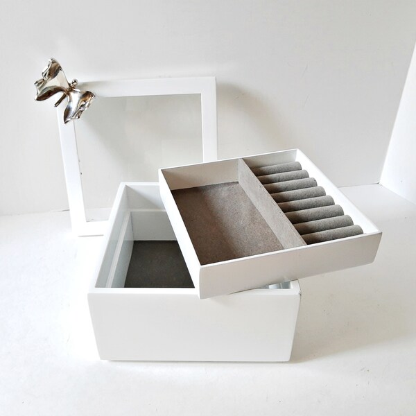 Wood White Table Top Jewelry Box Etsy
