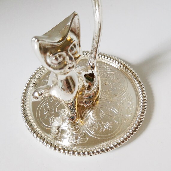 Silver Cat Dish, Kitten Ring Holder, Long Tail Ri… - image 4