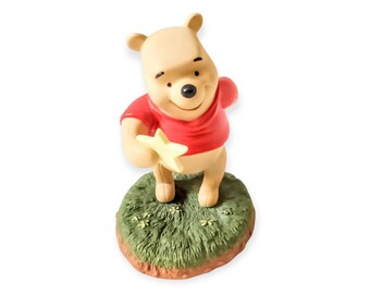 Vintage Winnie the Pooh Figurine, Resin Ceramic, Holding a Star