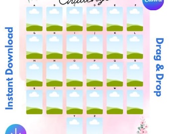 A-Z Reading Challenge, Canva Template, Drag and Drop, Alphabet Book Tracker, Downloadable Item, Easy to use, Booktok