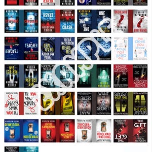 May include: A collage of book covers featuring mystery and thriller novels by author Freida McFadden. The covers feature a variety of colors and designs, including a woman's eye, a house, a skull, and a brain. The text on the covers includes titles such as "The Housemaid", "The Devil Wears Scrubs", "The Wife Upstairs", and "The Surrogate Mother".