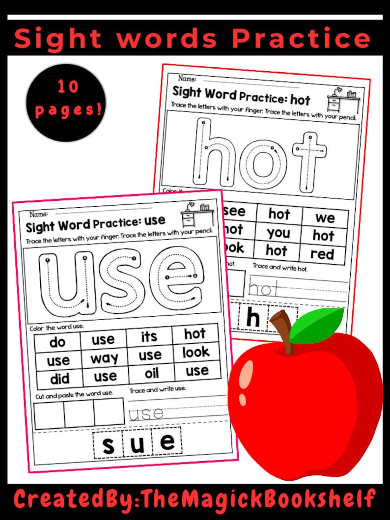 Kindergarten Sight Word Practice Worksheets Cut and Paste Trace and ...