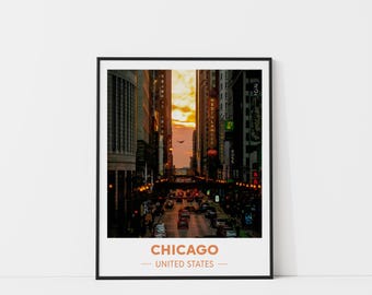 Impressão de viagem em Chicago, pôster de viagem em aquarela, impressão de arte em Illinois, impressão de cidade em aquarela, presente de viagem em Chicago, arte de parede da cidade, tinta de Chicago