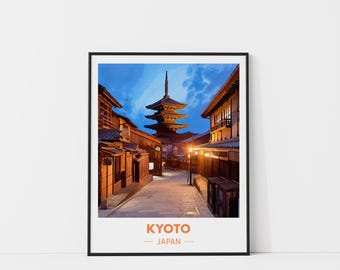 Impresión de viaje de Kioto, póster de viaje en acuarela, impresión artística de Japón, impresión de ciudad en acuarela, regalo para viajeros de Japón, arte mural de la ciudad, pintura de Kioto