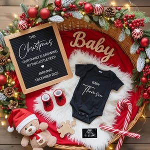 Annuncio di gravidanza digitale per Natale, annuncio di nascita a dicembre, rivelazione del sesso, modello neutro per le festività, social media, modificabile CP0024