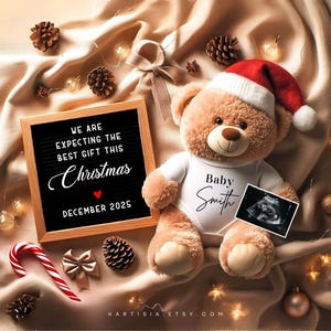 Kerstzwangerschapsaankondiging, babyaankondiging december, genderbaby onthulling neutraal, sociale media onthullen, digitale onthullingssjabloon