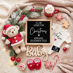 Annuncio di gravidanza digitale per Natale e inverno Nascita prevista a dicembre Rivelazione del sesso del bambino Rivelazione neutrale sui social media per le festività Sarò a casa CP0060
