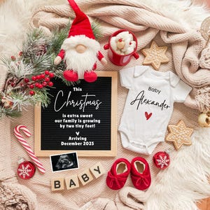 Annuncio di gravidanza digitale a Natale, annuncio di nascita a dicembre, rivelazione del sesso del gnomo per le feste, modello modificabile per la rivelazione sui social media CP0057
