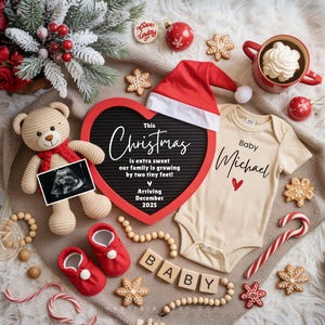 Annuncio di gravidanza a Natale, annuncio digitale del bambino, scadenza a dicembre, rivelazione del sesso, annuncio neutro sui social media per le festività CP0059