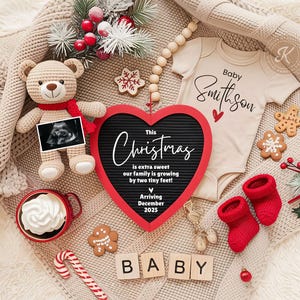 Annuncio di gravidanza a Natale, annuncio di nascita a dicembre, annuncio del sesso del bambino, annuncio neutro per le festività, modello modificabile per i social media CP0056