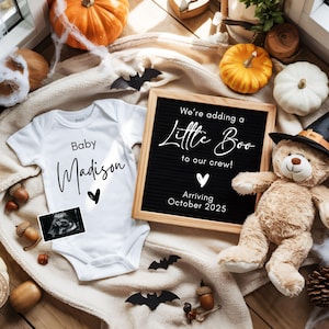Halloween Pregnancy Announcement, Digital Baby Gender Baby Reveal,  October Due, Social Media Reveal, Little Boo Editable Template HP0003