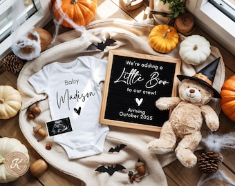 Halloween Pregnancy Announcement, Digital Baby Gender Baby Reveal,  October Due, Social Media Reveal, Little Boo Editable Template HP0003
