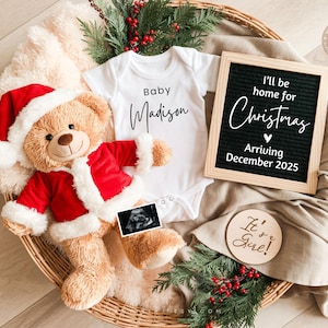 Annuncio di gravidanza digitale a Natale, data prevista per dicembre, rivelazione del sesso del bambino, rivelazione neutrale sui social media per le festività, sarò a casa per Natale CP0045