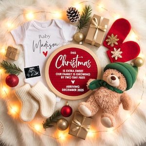 Annuncio di gravidanza digitale a Natale, scadenza a dicembre, rivelazione del sesso, neutro, festività, inverno, rivelazione sui social media, sarò a casa CP0075