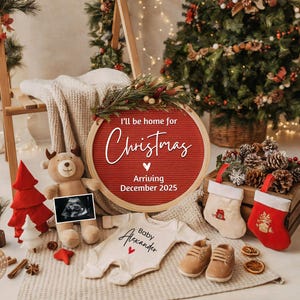 Annuncio di gravidanza a Natale, Annuncio del primo bambino a dicembre, Rivelazione del genere neutro, Rivelazione sui social media per le feste, Tornerò a casa, CP0080