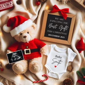 Faire-part de grossesse de Noël, faire-part de bébé de décembre, annonce bébé de vacances neutre, annonce sur les réseaux sociaux, modèle numérique sexe fille