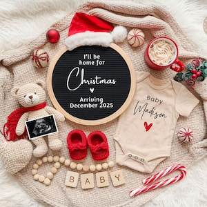 Annuncio di gravidanza digitale a Natale Annuncio della nascita prevista a dicembre Annuncio del sesso del bambino Annuncio sui social media per le festività Sarò a casa CP0043