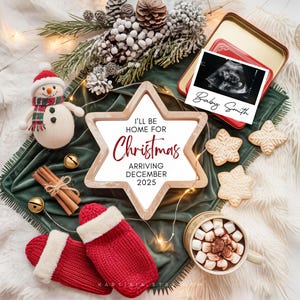 Annuncio di gravidanza per le feste, rivelazione del sesso neutro a Natale, rivelazione sui social media per le feste di dicembre, sarò a casa per Natale CP0046