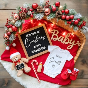 Annuncio di gravidanza a Natale, rivelazione del sesso del bambino a dicembre, modello modificabile neutro digitale per le festività, rivelazione sui social media CP0008