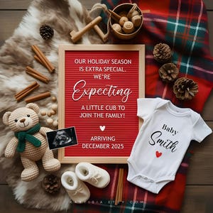 Annuncio di gravidanza a Natale, annuncio digitale del bambino, nascita prevista a dicembre, genere neutro, rivelazione sui social media, lei/il suo bambino delle feste CP0015
