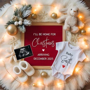 Annuncio di gravidanza a Natale, inverno, annuncio di nascita a dicembre, rivelazione del sesso, modello modificabile neutro per le festività sui social media CP0013