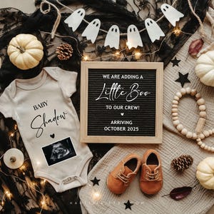 Halloween Pregnancy Announcement Digital Halloween October Due Baby Reveal Announcement Gender Neutral Instant Editable Template Little Boo