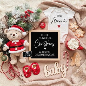 Annuncio di gravidanza a Natale Nascita prevista a dicembre Rivelazione digitale del sesso del bambino Rivelazione neutrale sui social media Sarò a casa per Natale CP0061