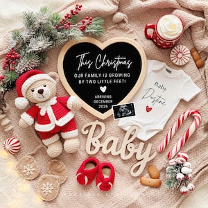 Annuncio di gravidanza a Natale, annuncio di nascita a Dicembre, rivelazione del sesso, neutro, festività, inverno, rivelazione sui social media, modello modificabile CP0029