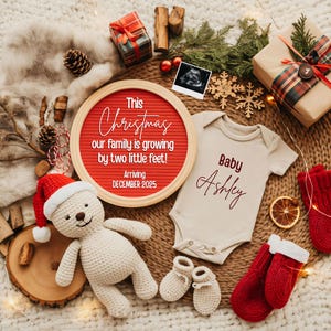 Annuncio di gravidanza digitale a Natale, annuncio del bambino, annuncio di genere neutro, è una bambina, rivelazione sui social media, dicembre CP0017